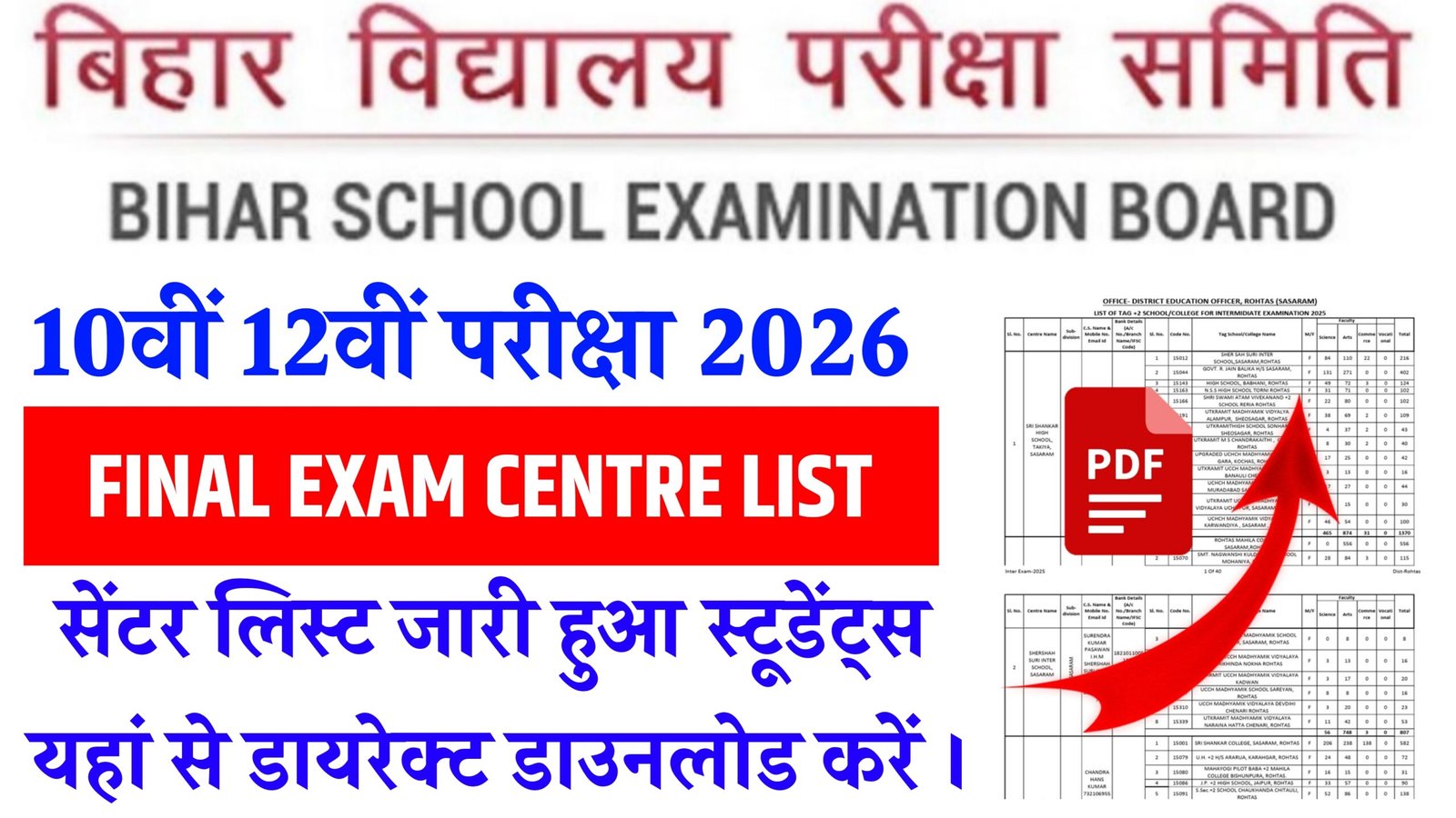 Bihar Board 10th 12th Exam Centre List 2026