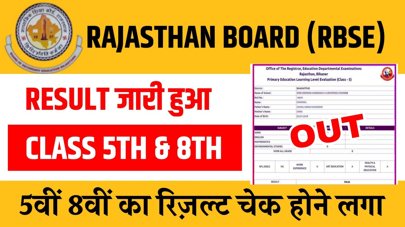 Rajasthan 5th 8th Class Result 2026