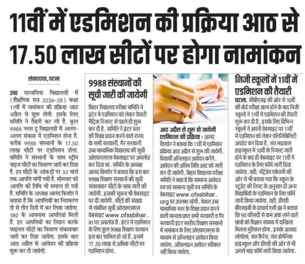 Bihar Board 11th Admission Date 2026