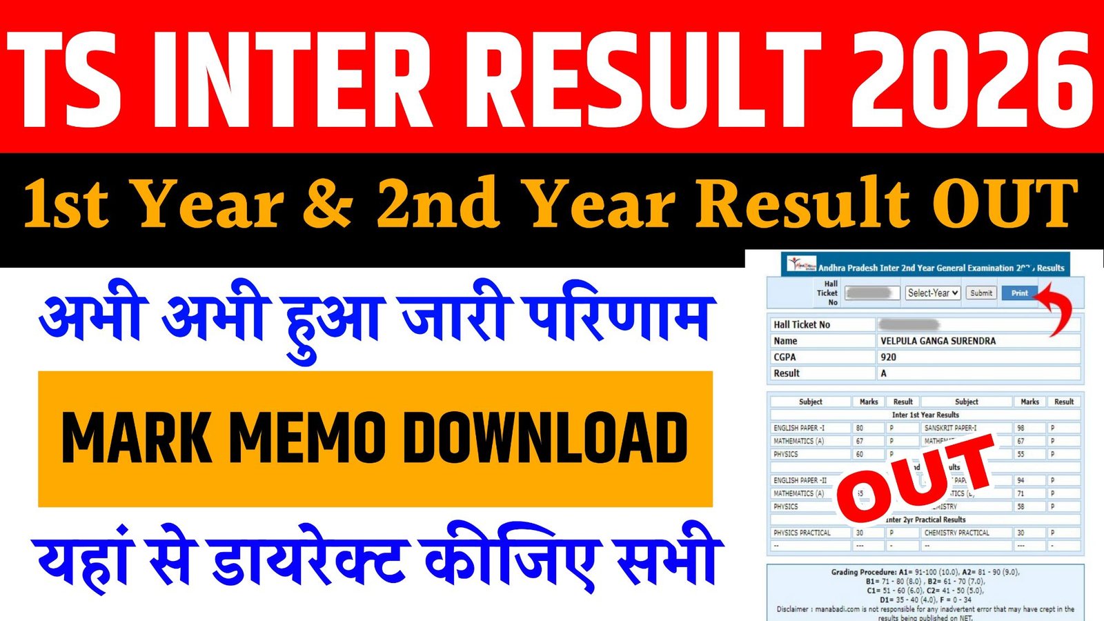 TS Inter 1st। 2nd Year Result 2026